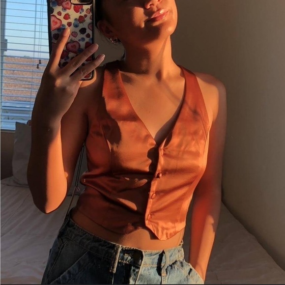 NWT Jason Wu Sage Green Satin 4 Button Cropped Sexy Plunge Fitted Vest Size L - Picture 1 of 15